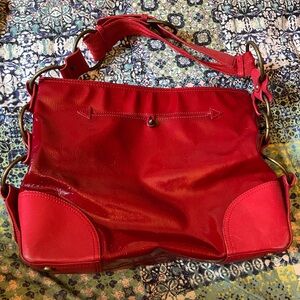Donald J Pliner cherry red patent leather handbag